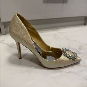 Badgley Mischka Sparkling Gold Heels with Crystal Detail